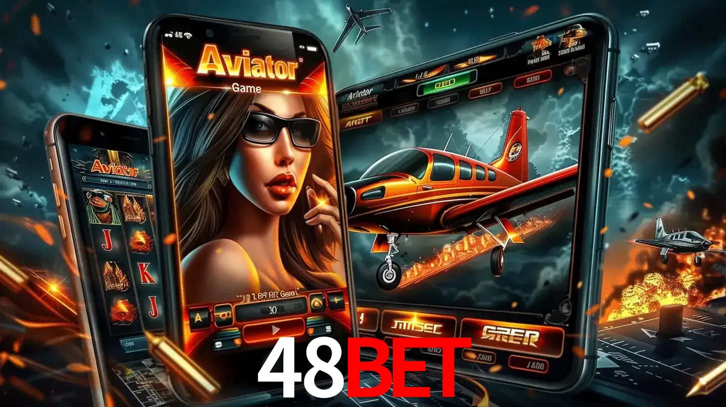 O popular jogo de apostas Aviator exibido em vários celulares e tablets, mostrando a interface emocionante e a ação de voo disponíveis para jogar agora no 48bet.