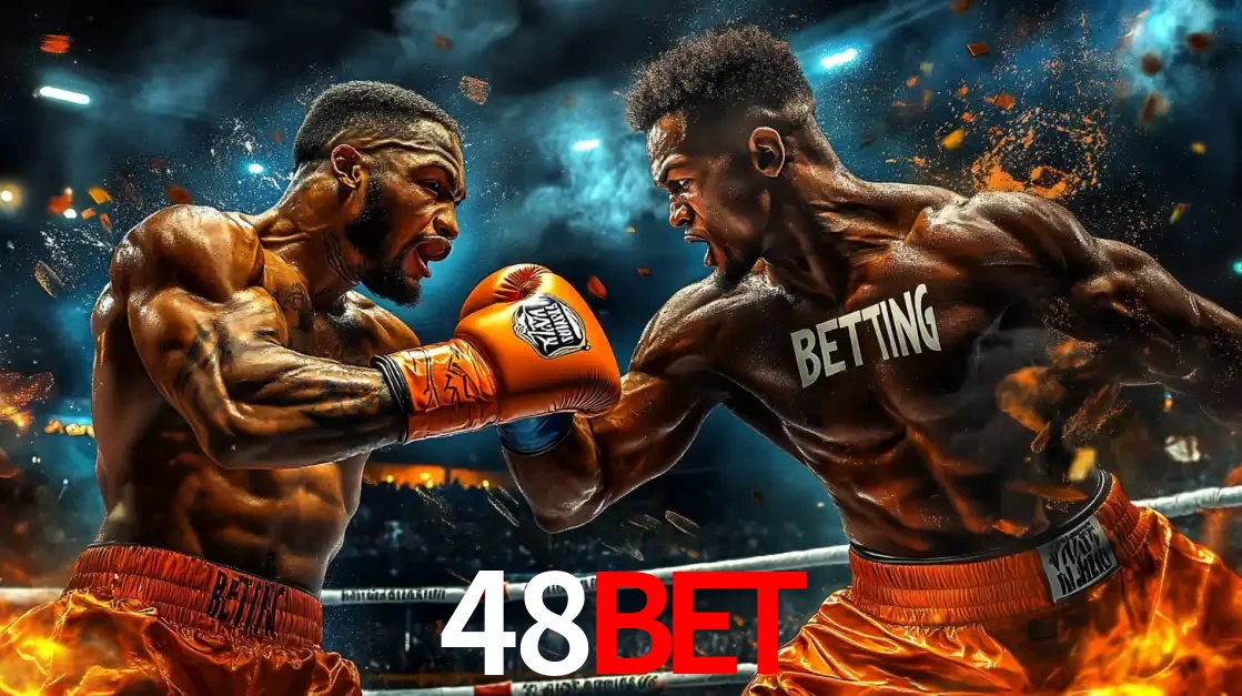 Dois boxeadores em uma luta intensa e explosiva, representando a adrenalina e as oportunidades de apostas em esportes de combate disponíveis na plataforma 48bet.